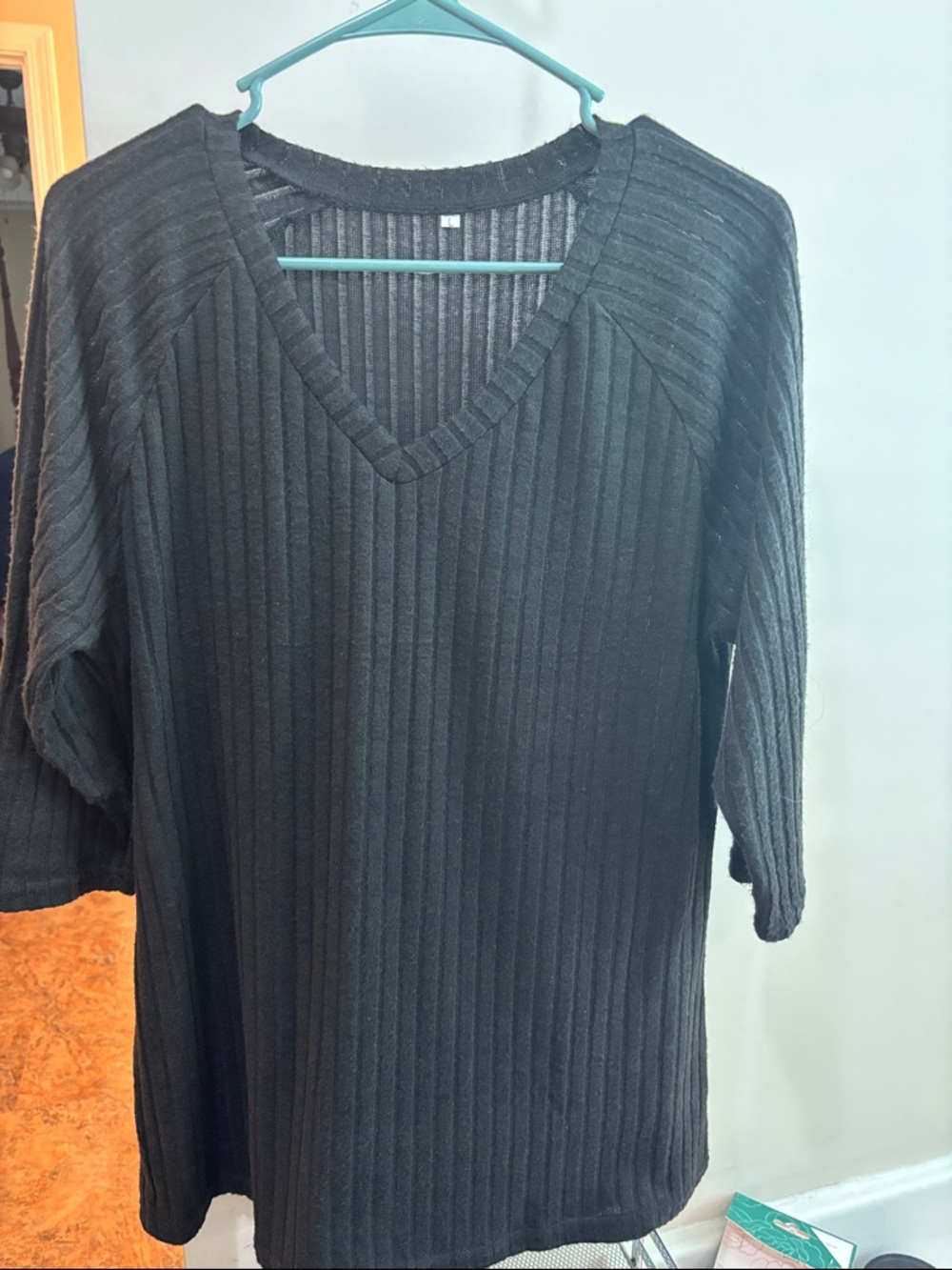 Black Ribbed V-Neck Sweater Top
